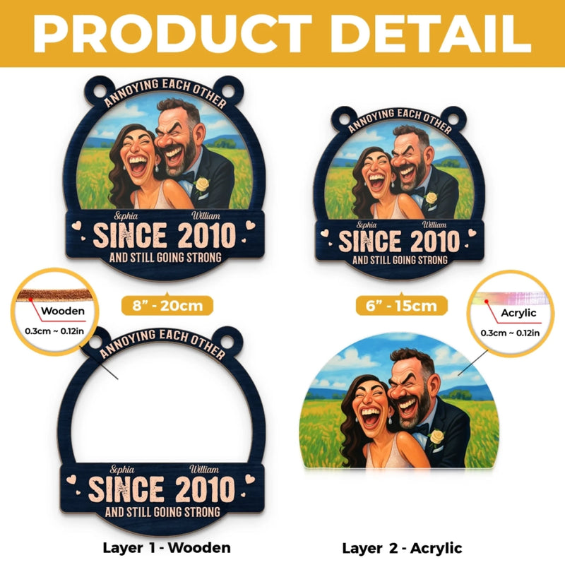 Custom Photo Funny Caricature Window Hanging Suncatcher Ornament - Personalized Anniversary Wedding Gifts For Husband And Wife, Him And Her - Still Going Strong