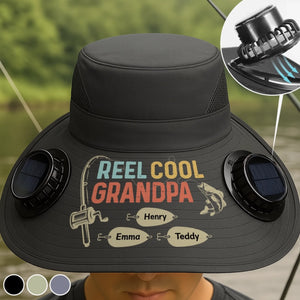 Custom Hat With Fans Solar Power - Personalized Birthday Fishing Gifts For Fisherman, Dad, Grandpa - Reel Cool Grandpa