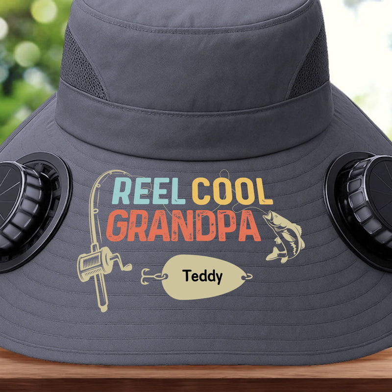 Custom Hat With Fans Solar Power - Personalized Birthday Fishing Gifts For Fisherman, Dad, Grandpa - Reel Cool Grandpa