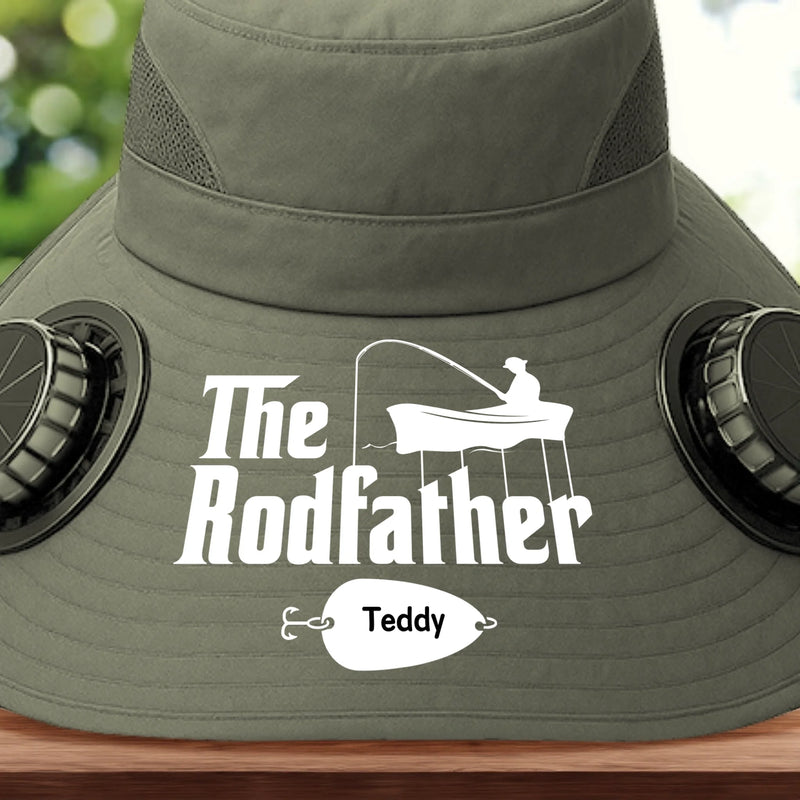 Custom Hat With Fans Solar Power - Personalized Birthday Fishing Gifts For Fisherman, Dad, Grandpa - The Rodfather