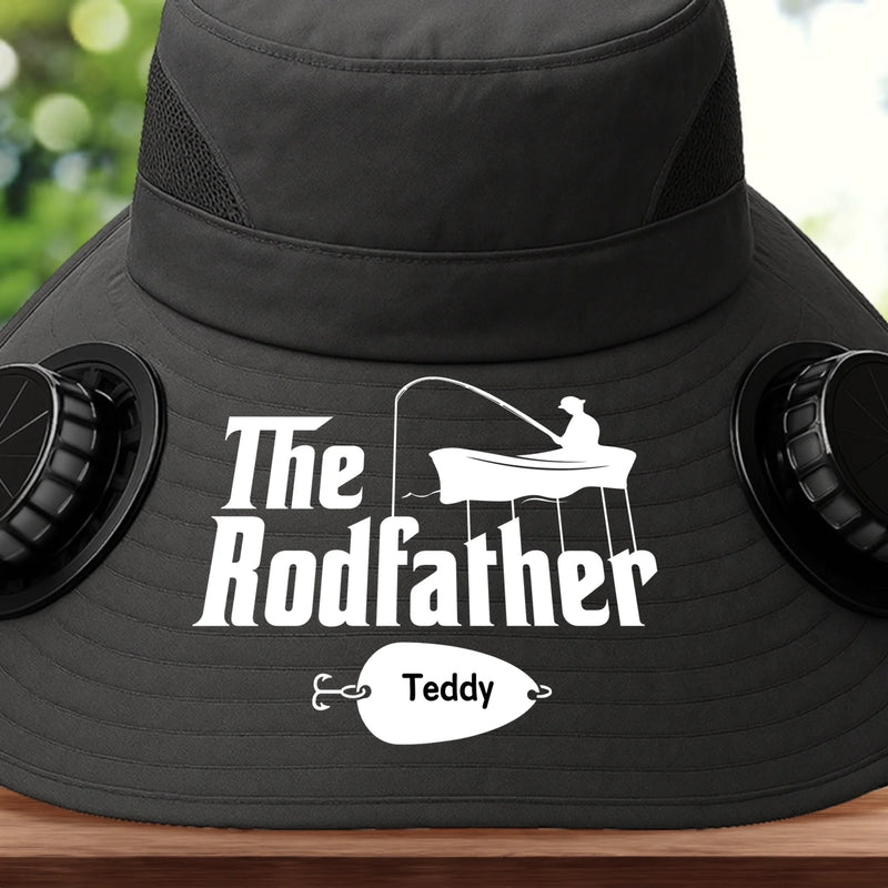 Custom Hat With Fans Solar Power - Personalized Birthday Fishing Gifts For Fisherman, Dad, Grandpa - The Rodfather