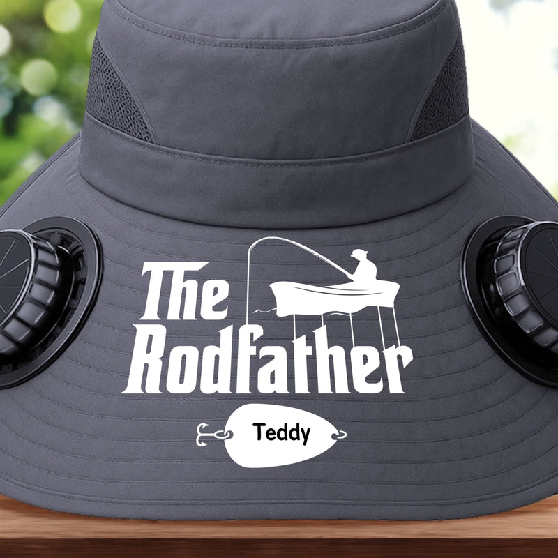 Custom Hat With Fans Solar Power - Personalized Birthday Fishing Gifts For Fisherman, Dad, Grandpa - The Rodfather