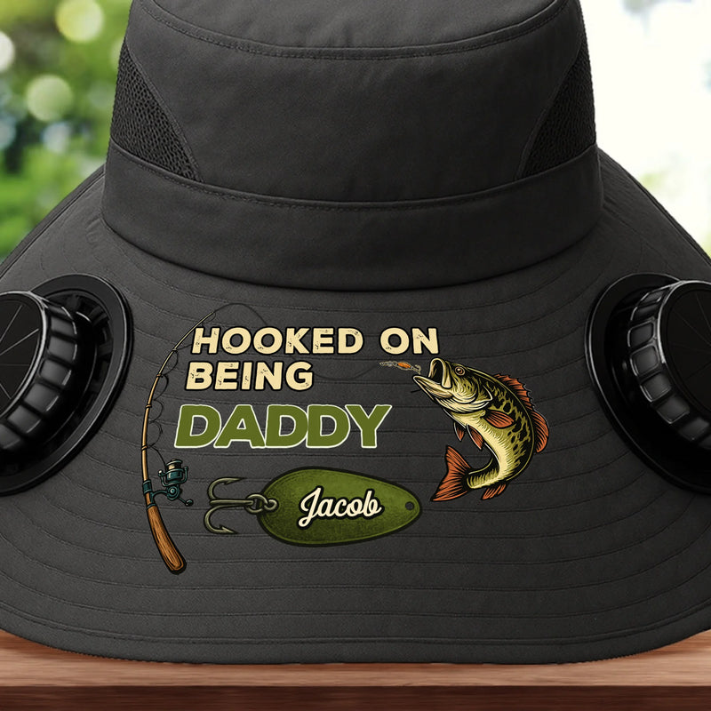 Custom Hat With Fans Solar Power - Personalized Birthday Fishing Gifts For Fisherman, Dad, Grandpa - Hooked On Being Daddy