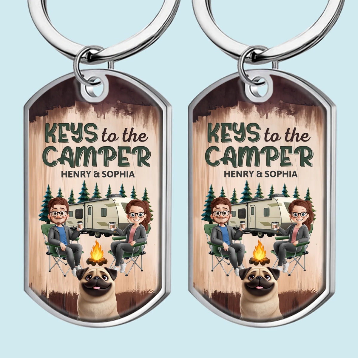 Custom Keychain - Personalized Birthday Camping Gifts For Husband And Wife, Dog Cat Lovers - Camper Vibes Only
