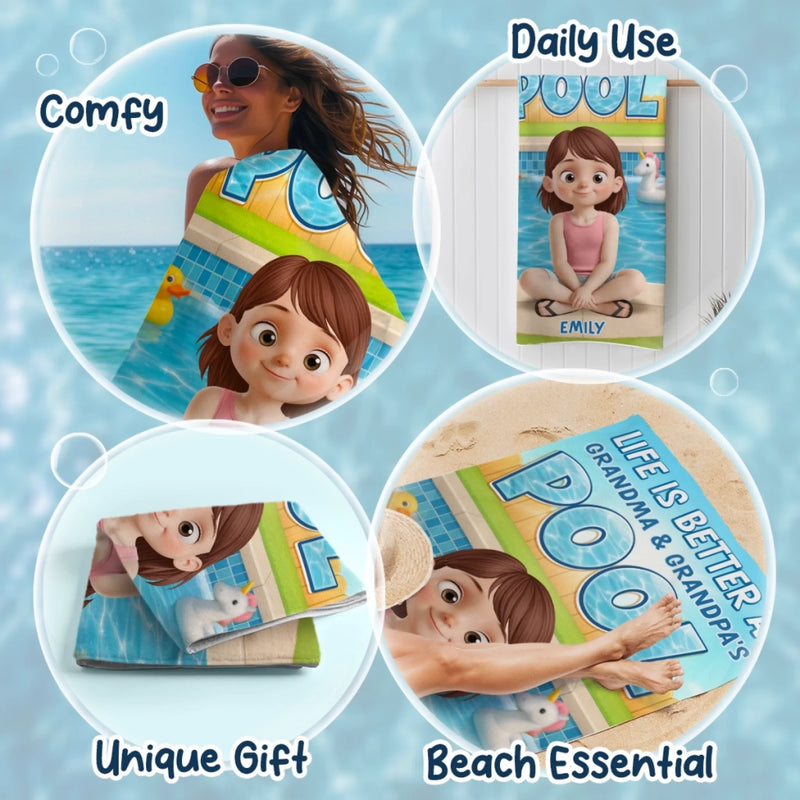 Custom Beach Towel - Personalized Summer Vacation And Travel Gifts For Family, Kids - Sunny Days, Happy Waves