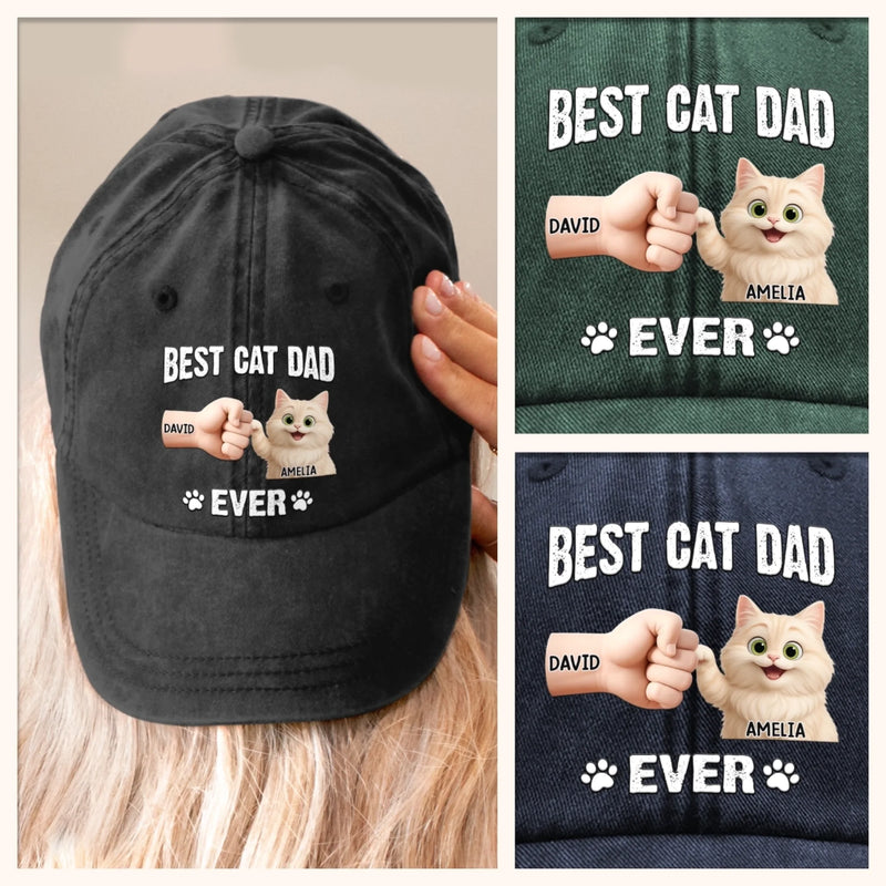 Custom Vintage Washed Denim Baseball Cap - Personalized Birthday Gifts For Cat Lovers, Cat Mom And Dad - My Kid Has Paws