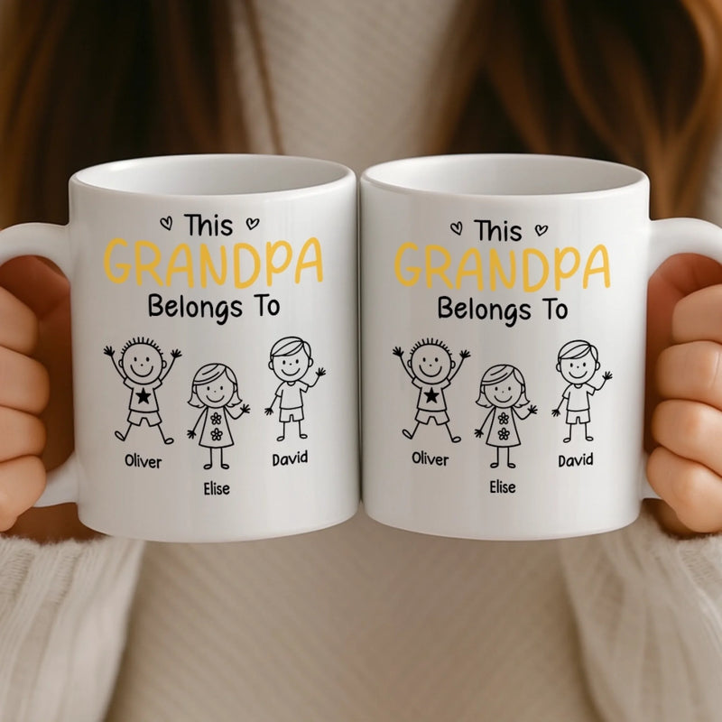 Custom Mug - Personalized Birthday Gifts For Dad, Grandpa - Grandpa Belongs To Kids