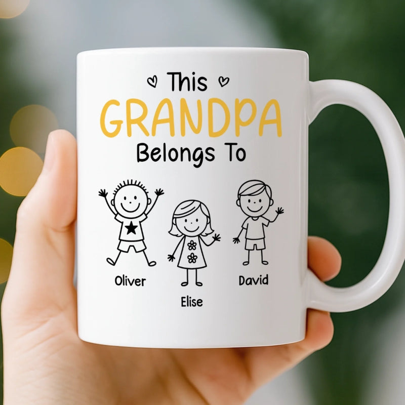 Custom Mug - Personalized Birthday Gifts For Dad, Grandpa - Grandpa Belongs To Kids