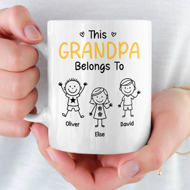 Custom Mug - Personalized Birthday Gifts For Dad, Grandpa - Grandpa Belongs To Kids