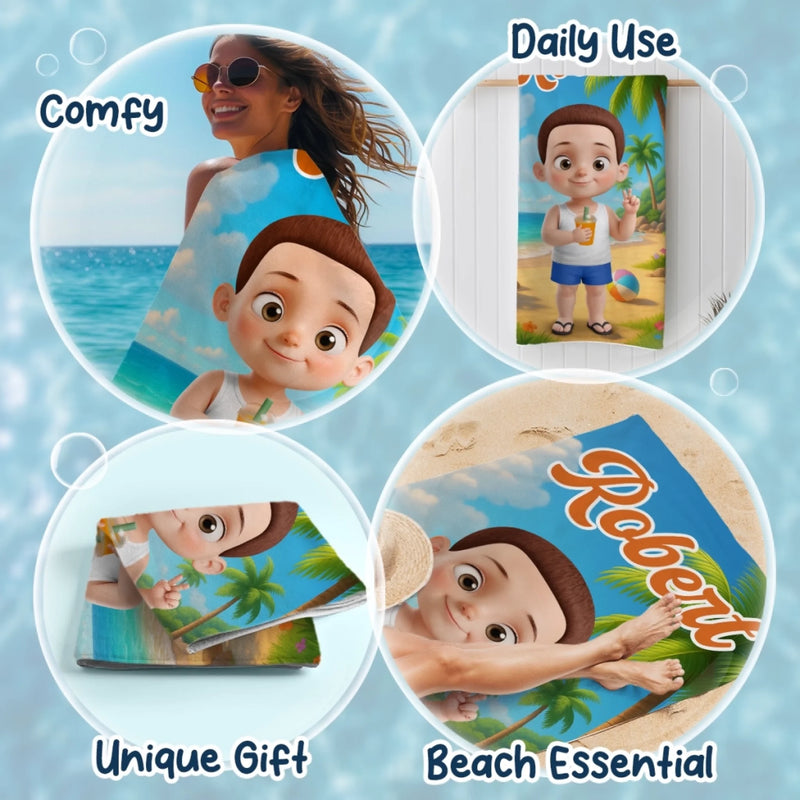 Custom Beach Towel - Personalized Summer Vacation And Travel Gifts For Family, Kids - Pool Party Pro