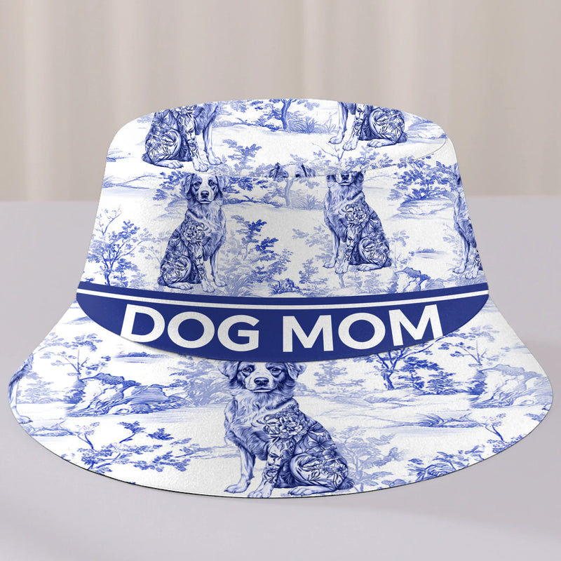 Custom Bucket Hat - Personalized Birthday Gifts For Dog Lovers, Dog Dad And Mom - Blue Toile, Golden Souls