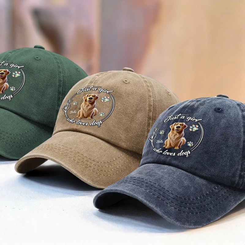 Custom Vintage Washed Denim Baseball Cap - Personalized Birthday Gifts For Dog Lovers, Dog Dad And Mom - Dogs Make Life Golden