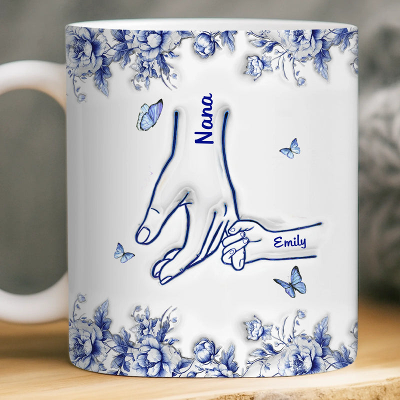 Custom 3D Inflated Effect Printed Mug - Personalized Birthday Gifts For Mom, Grandma - Hand In Hand Through Life