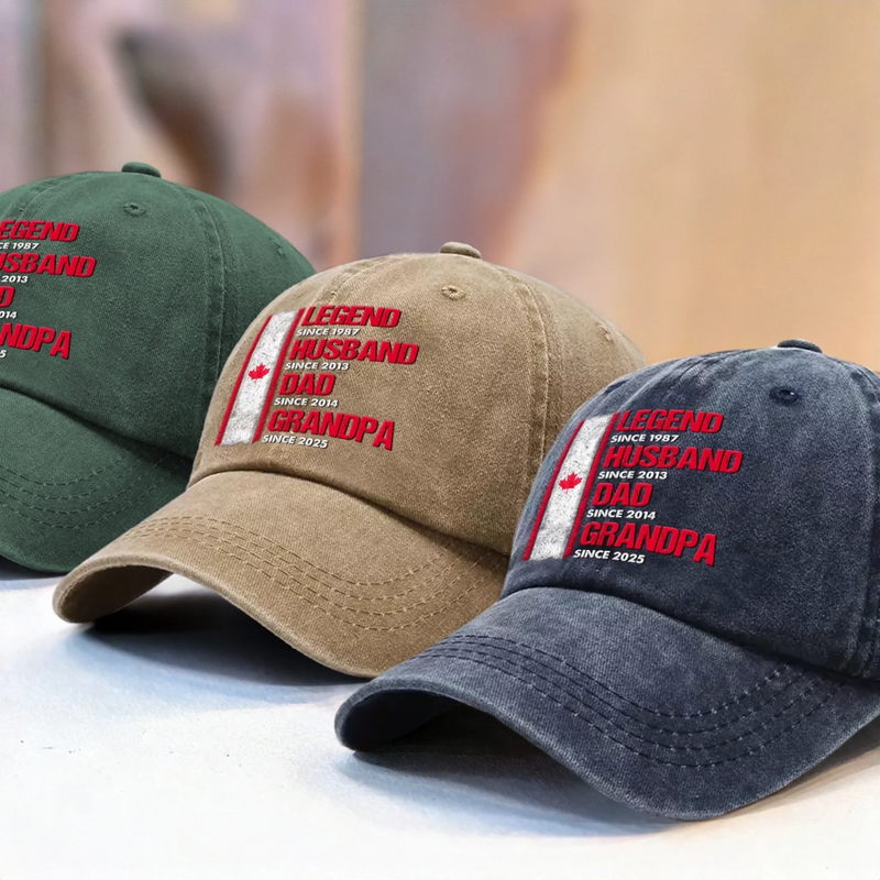 Custom Photo Vintage Washed Denim Baseball Cap - Personalized Birthday Gifts For Dad, Grandpa - From Husband To Grandpa Legend