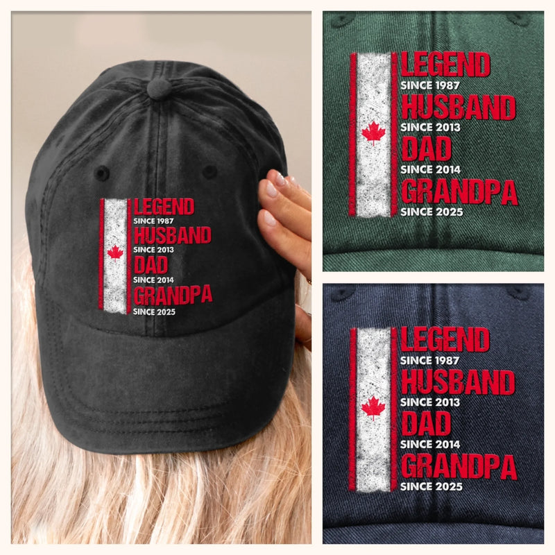 Custom Photo Vintage Washed Denim Baseball Cap - Personalized Birthday Gifts For Dad, Grandpa - From Husband To Grandpa Legend