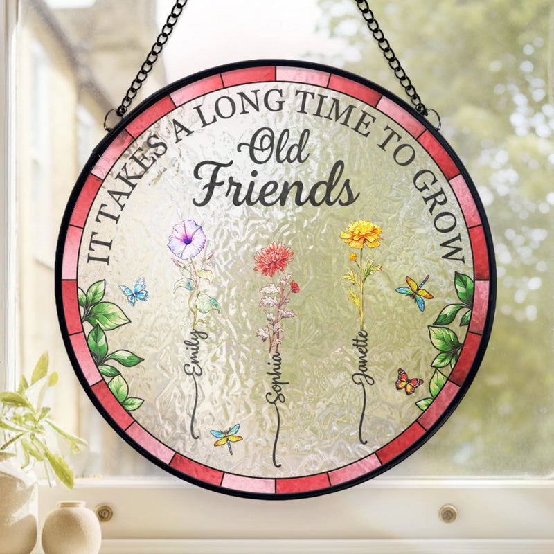 Blooming Together Through The Years - Bestie Personalized Custom Stained Glass Window Hanging Suncatcher - Gift For Best Friends, BFF, Sisters
