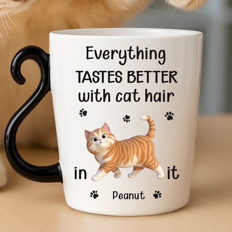 Custom 12oz Cat Handle Ceramic Mug - Personalized Birthday Gifts For Cat Lovers, Cat Mom And Dad - Happiness Is Covered In Cat Hair