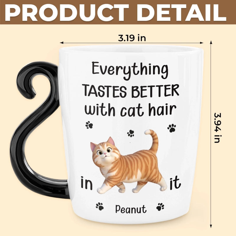 Custom 12oz Cat Handle Ceramic Mug - Personalized Birthday Gifts For Cat Lovers, Cat Mom And Dad - Happiness Is Covered In Cat Hair