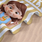 Custom Beach Towel - Personalized Summer Vacation And Travel Gifts For Family, Kids - Poolside Cuteness Overload
