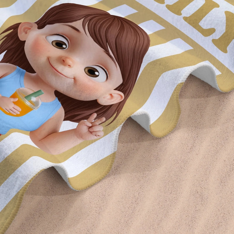 Custom Beach Towel - Personalized Summer Vacation And Travel Gifts For Family, Kids - Poolside Cuteness Overload