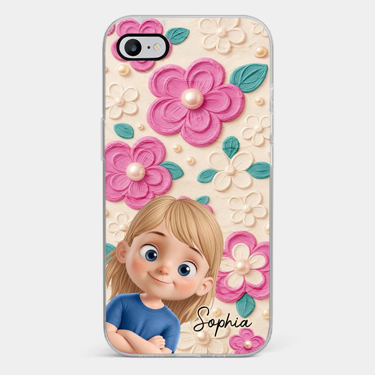 Custom 3D Inflated Effect Printed Clear Phone Case - Personalized Birthday Gifts For Mom, Grandma - Blossoms And Precious Little Faces