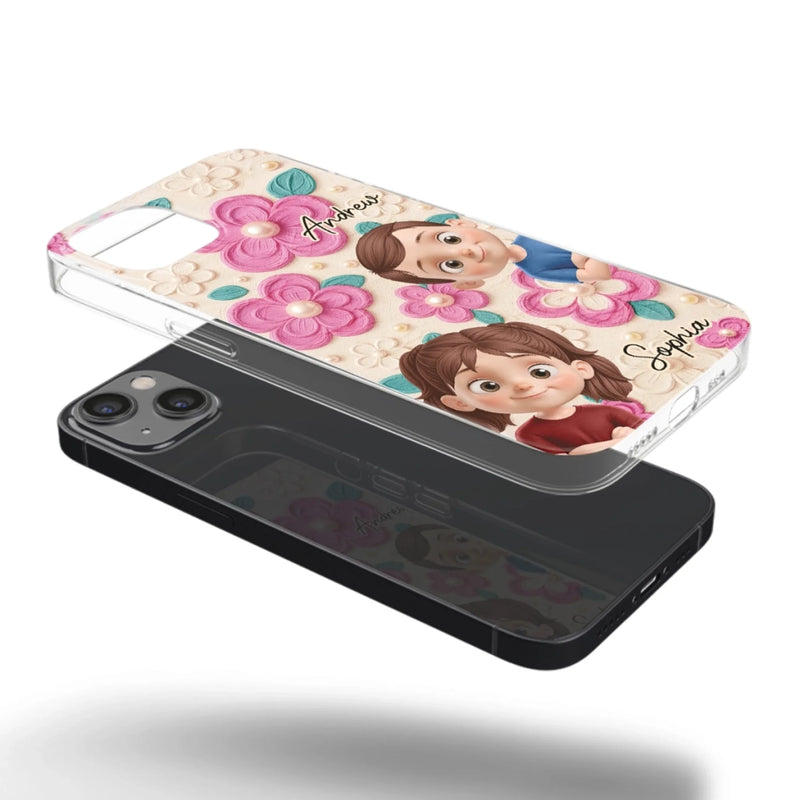 Custom 3D Inflated Effect Printed Clear Phone Case - Personalized Birthday Gifts For Mom, Grandma - Blossoms And Precious Little Faces