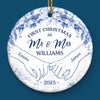 Custom Ceramic Ornament - Personalized Anniversary Christmas Wedding Gifts For Husband And Wife, Him And Her -  Cozying Up As Newlyweds