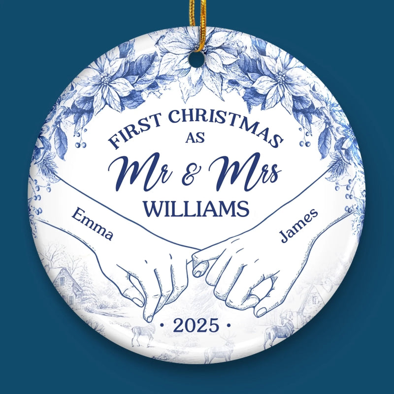Custom Ceramic Ornament - Personalized Anniversary Christmas Wedding Gifts For Husband And Wife, Him And Her -  Cozying Up As Newlyweds