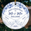 Custom Ceramic Ornament - Personalized Anniversary Christmas Wedding Gifts For Husband And Wife, Him And Her -  Cozying Up As Newlyweds