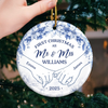 Custom Ceramic Ornament - Personalized Anniversary Christmas Wedding Gifts For Husband And Wife, Him And Her -  Cozying Up As Newlyweds