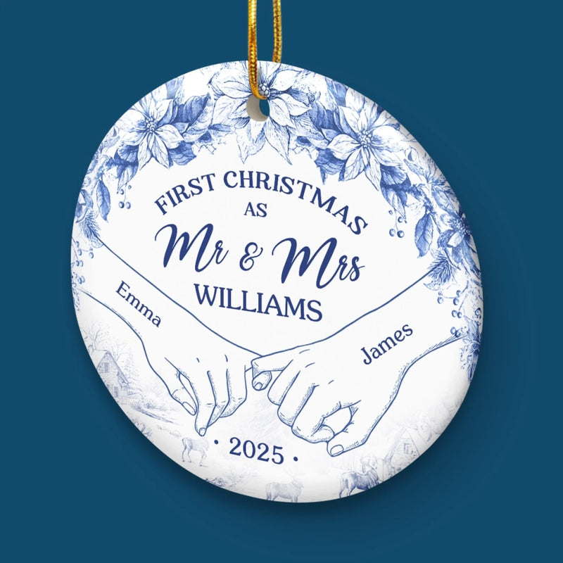 Custom Ceramic Ornament - Personalized Anniversary Christmas Wedding Gifts For Husband And Wife, Him And Her -  Cozying Up As Newlyweds