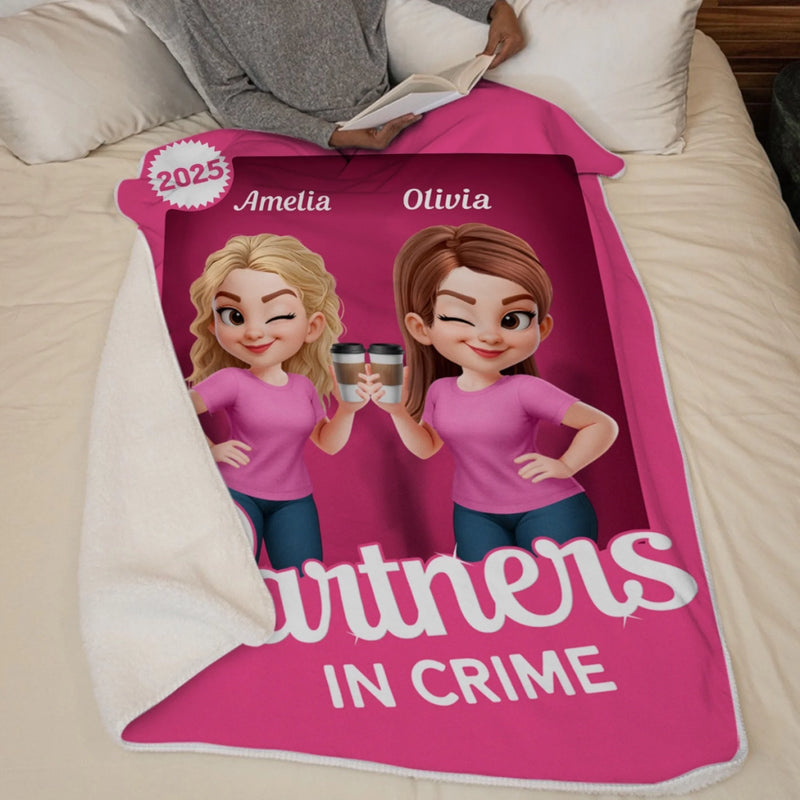 Custom Blanket - Personalized Best Friend Birthday Gifts For Women, Besties, Sisters, BFF - Crime Partners Forever Side By Side