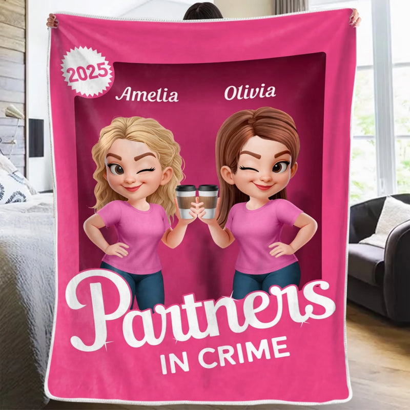 Custom Blanket - Personalized Best Friend Birthday Gifts For Women, Besties, Sisters, BFF - Crime Partners Forever Side By Side