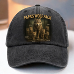 Custom Name Papa's Wolf Pack Family Gifts for Dad - Personalized Washed Baseball Cap