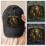 Custom Name Papa's Wolf Pack Family Gifts for Dad - Personalized Washed Baseball Cap