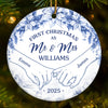 Custom Ceramic Ornament - Personalized Anniversary Christmas Wedding Gifts For Husband And Wife, Him And Her -  Cozying Up As Newlyweds