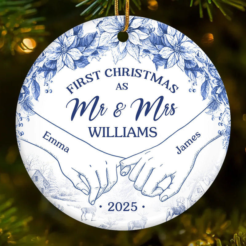 Custom Ceramic Ornament - Personalized Anniversary Christmas Wedding Gifts For Husband And Wife, Him And Her -  Cozying Up As Newlyweds