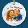Custom Photo Funny Caricature Ceramic Ornament - Personalized Anniversary Christmas Wedding Gifts For Husband And Wife, Him And Her - Survived Our First Christmas As Mr And Mrs