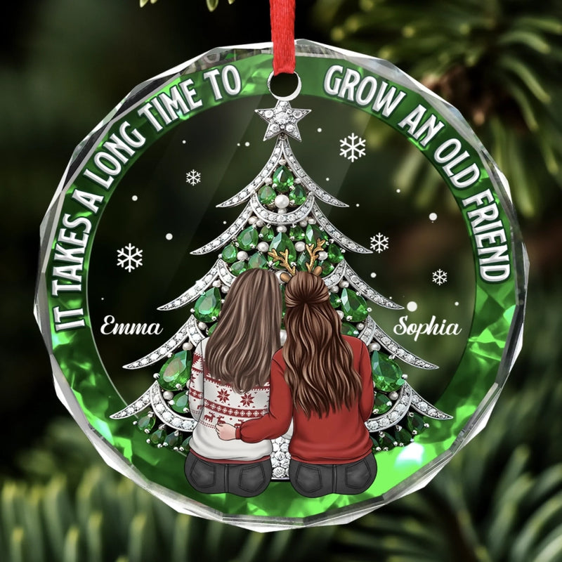Custom Circle Glass Ornament - Personalized Christmas Best Friend Birthday Gifts For Women, Besties, Sisters, BFF - Time Grows Unbreakable Friendships