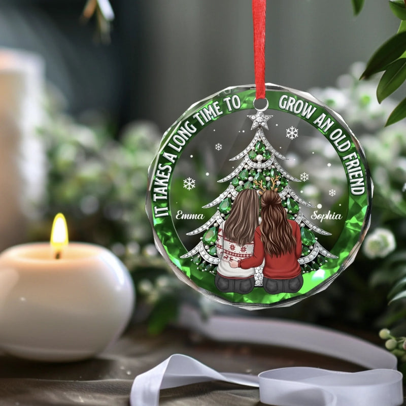 Custom Circle Glass Ornament - Personalized Christmas Best Friend Birthday Gifts For Women, Besties, Sisters, BFF - Time Grows Unbreakable Friendships
