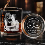 Custom Photo Whiskey Glass With Bottom And Side Engraving - Personalized Anniversary Wedding Gifts For Husband And Wife, Him And Her - Let’s Grow Old And Weird Together