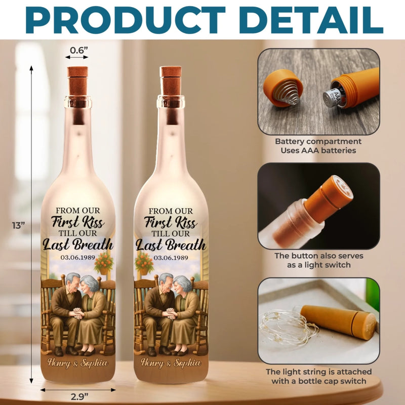 Custom Bottle Lamp - Personalized Anniversary Wedding Gifts For Husband And Wife, Him And Her - First Kiss, Endless True Love