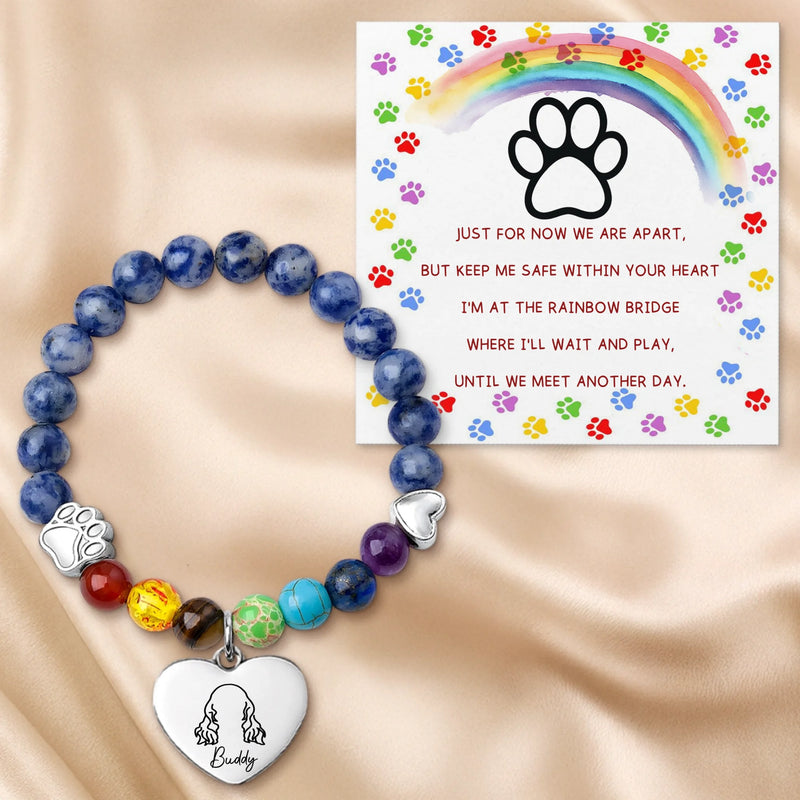 Custom Rainbow Bridge Bracelet - Personalized Pet Memorial Gifts For Dogs And Cats - Waiting At The Rainbow Bridge