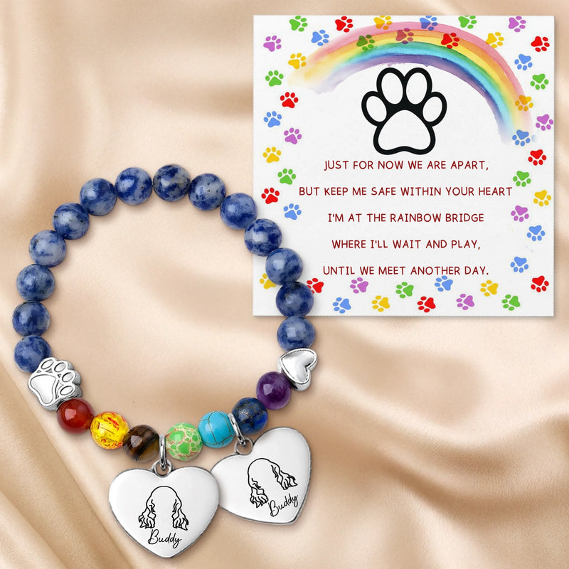 Custom Rainbow Bridge Bracelet - Personalized Pet Memorial Gifts For Dogs And Cats - Waiting At The Rainbow Bridge