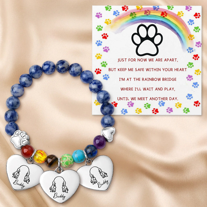 Custom Rainbow Bridge Bracelet - Personalized Pet Memorial Gifts For Dogs And Cats - Waiting At The Rainbow Bridge