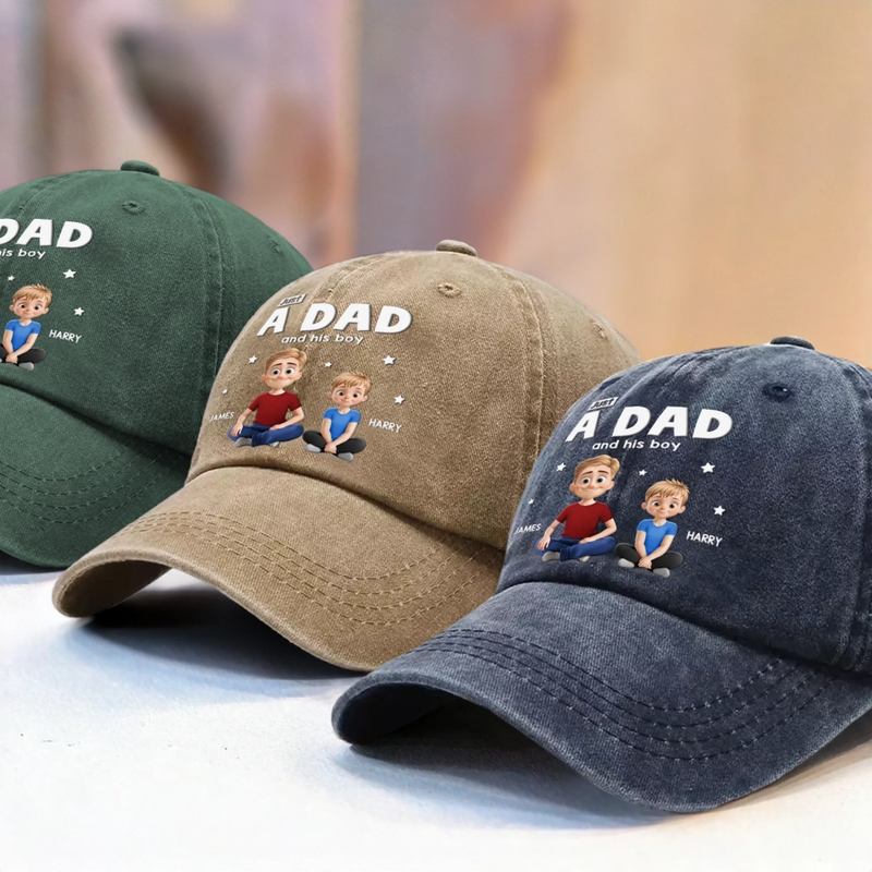 Custom Vintage Washed Denim Baseball Cap - Personalized Birthday Gifts For Dad - Dad and His Crew
