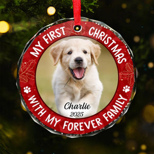 Photo personnalisée Mon adorable bébé en fourrure - Ornement en verre rond personnalisé pour chien et chat - Cadeau de Noël pour propriétaires d'animaux, amoureux des animaux, premier Noël
