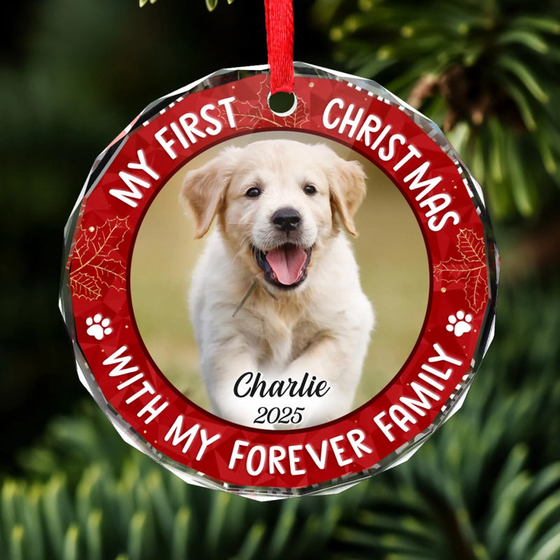 Custom Photo My Adorable Fur Baby - Dog & Cat Personalized Custom Circle Glass Ornament - Christmas Gift For Pet Owners, Pet Lovers, First Christmas