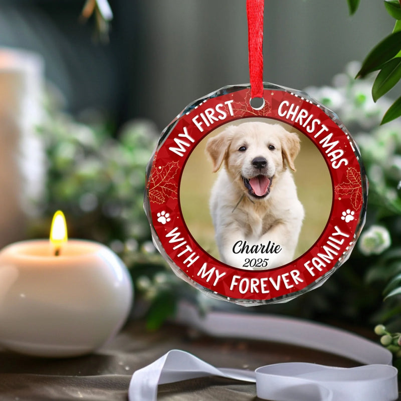 Custom Photo My Adorable Fur Baby - Dog & Cat Personalized Custom Circle Glass Ornament - Christmas Gift For Pet Owners, Pet Lovers, First Christmas