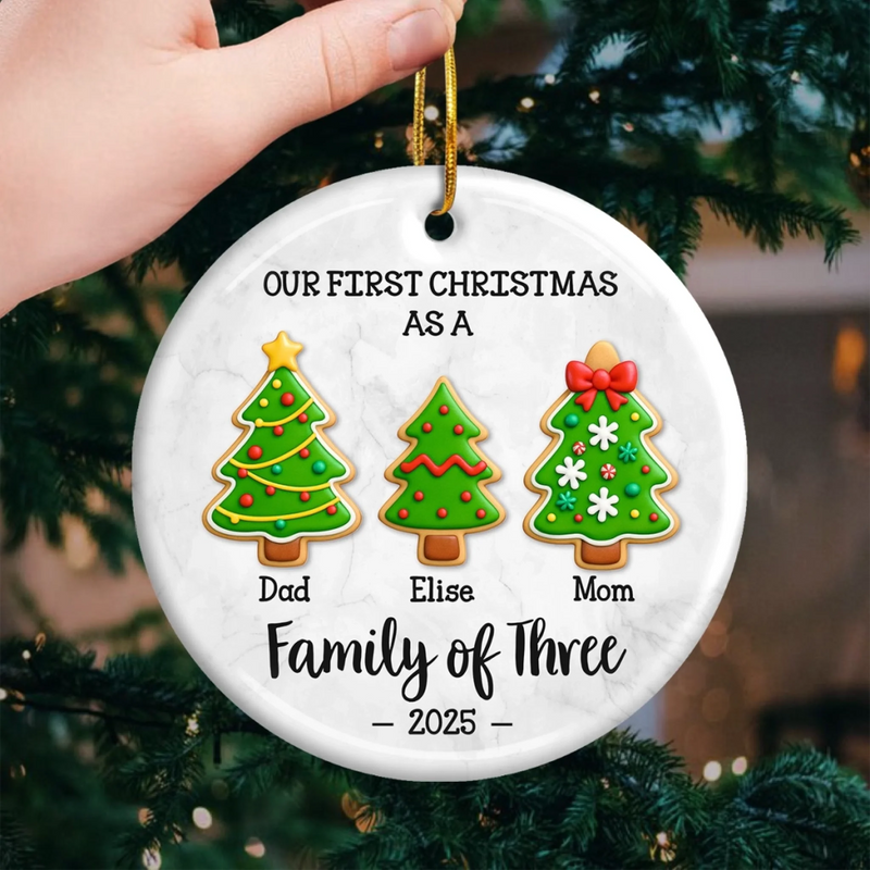Custom Ceramic Ornament - Personalized Christmas Birthday Gifts For Mom, Dad, Kids - First Christmas With Our Little One